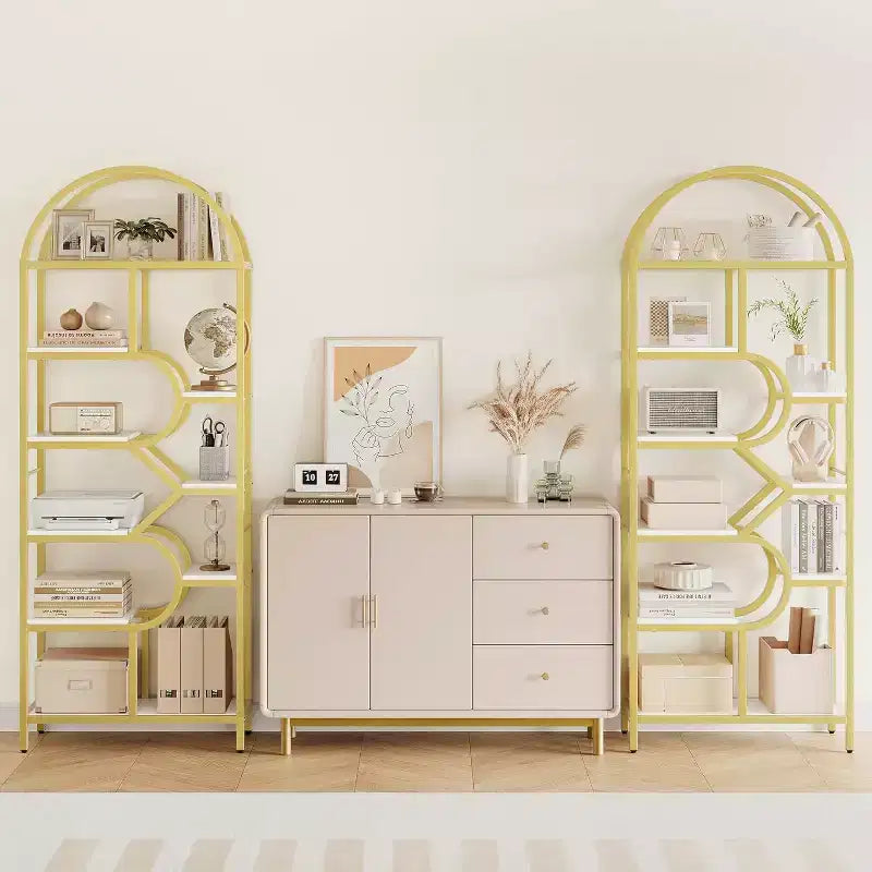 Libreria a 6 ripiani ad arco - Scaffale geometrico alto 207 cm per casa e ufficio - Scaffale moderno per libri, dischi in vinile, decorazioni