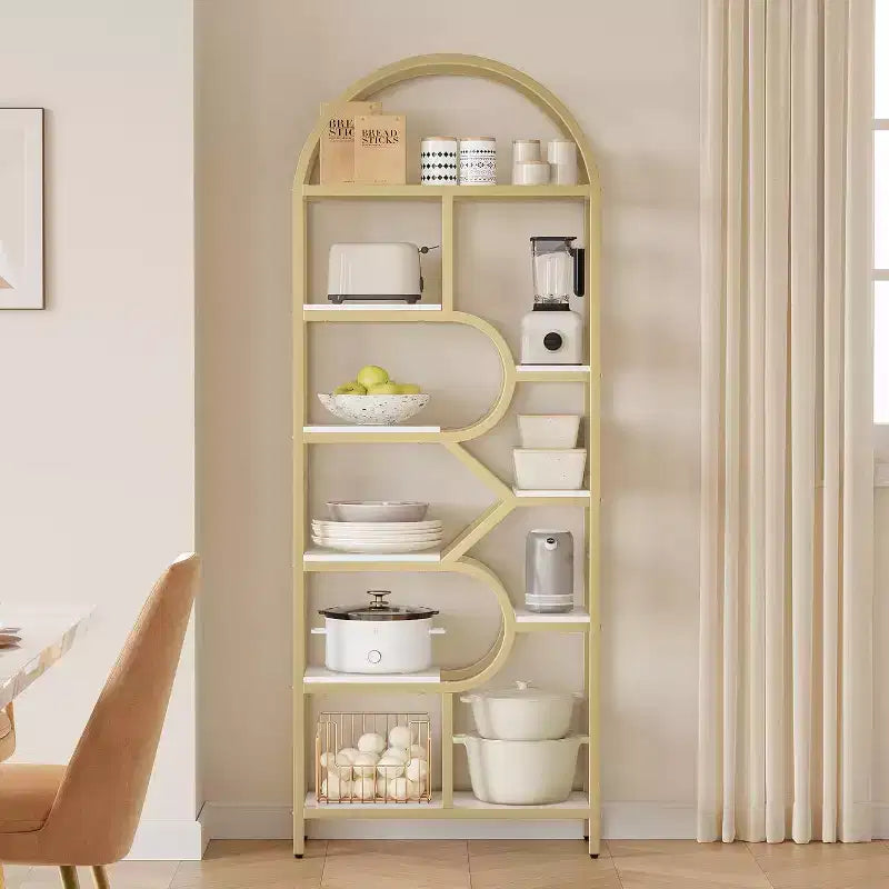 Libreria a 6 ripiani ad arco - Scaffale geometrico alto 207 cm per casa e ufficio - Scaffale moderno per libri, dischi in vinile, decorazioni