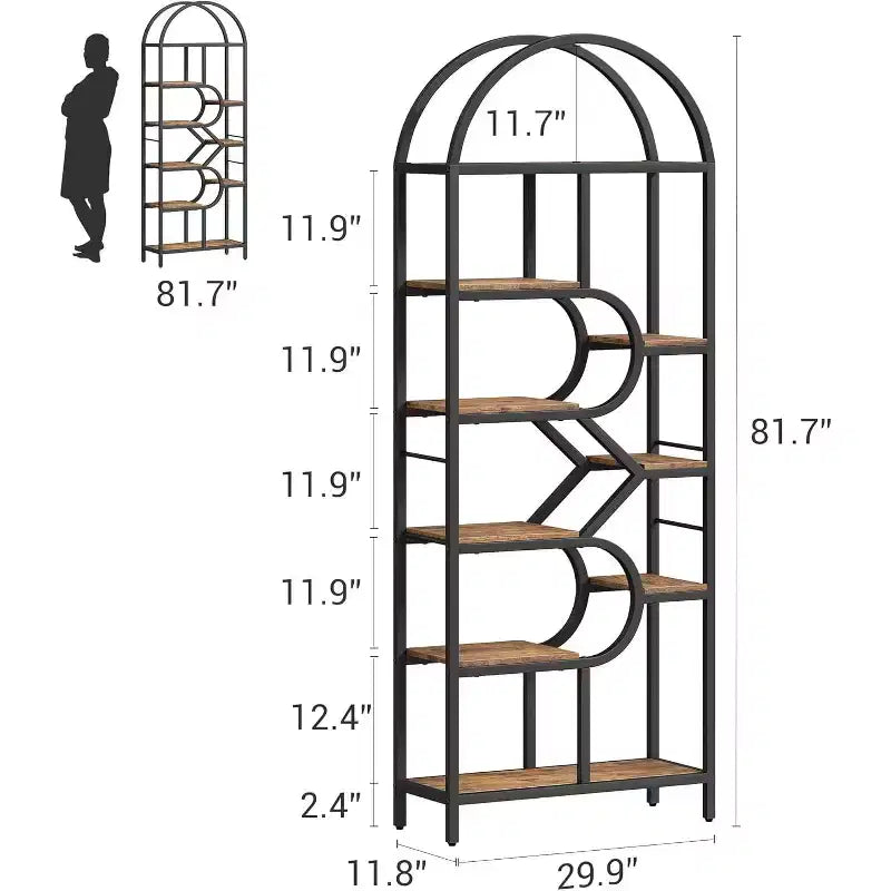 Libreria a 6 ripiani ad arco - Scaffale geometrico alto 207 cm per casa e ufficio - Scaffale moderno per libri, dischi in vinile, decorazioni