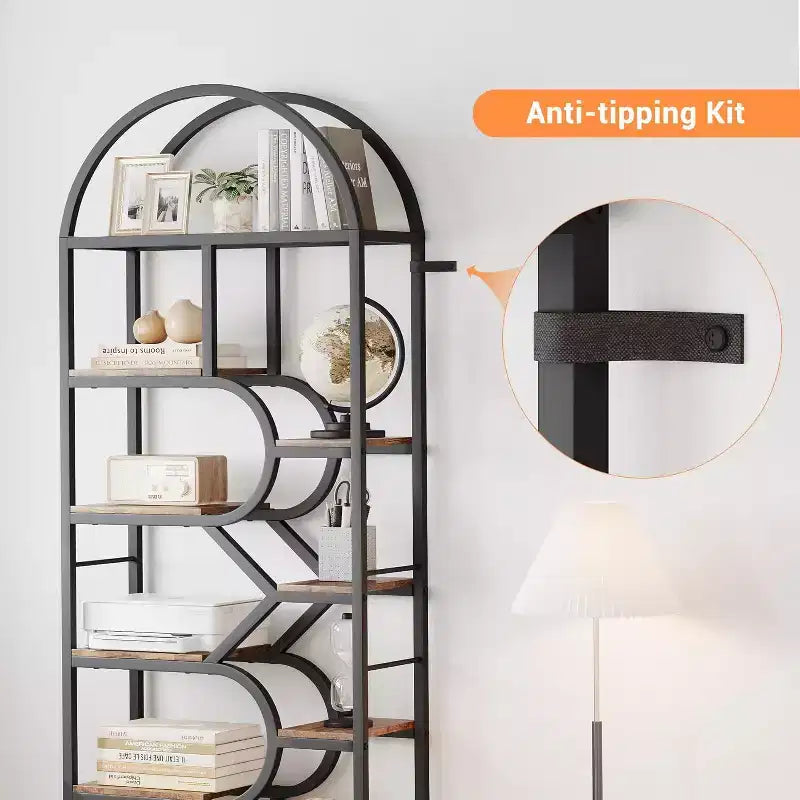 Libreria a 6 ripiani ad arco - Scaffale geometrico alto 207 cm per casa e ufficio - Scaffale moderno per libri, dischi in vinile, decorazioni
