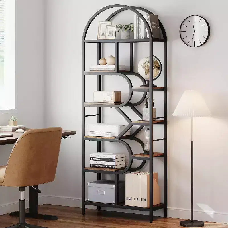 Libreria a 6 ripiani ad arco - Scaffale geometrico alto 207 cm per casa e ufficio - Scaffale moderno per libri, dischi in vinile, decorazioni