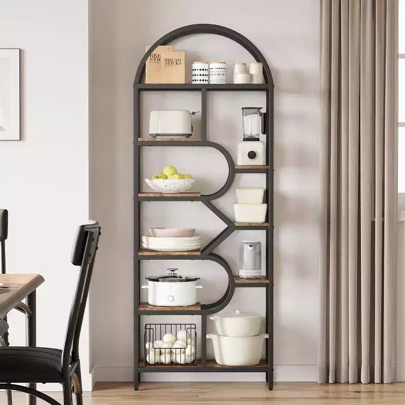 Libreria a 6 ripiani ad arco - Scaffale geometrico alto 207 cm per casa e ufficio - Scaffale moderno per libri, dischi in vinile, decorazioni