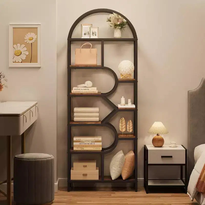Libreria a 6 ripiani ad arco - Scaffale geometrico alto 207 cm per casa e ufficio - Scaffale moderno per libri, dischi in vinile, decorazioni