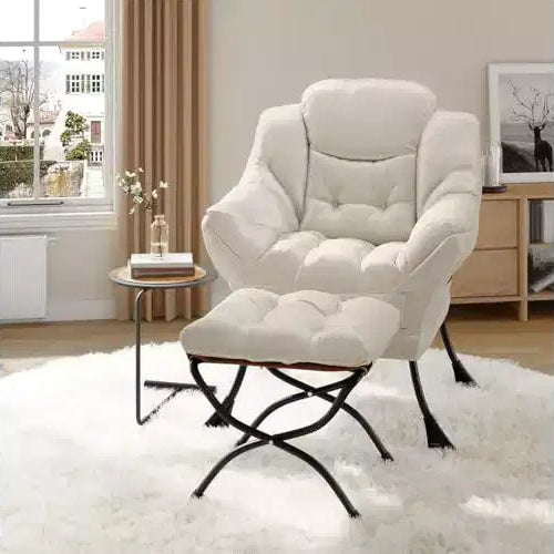 GustoWave Lazy Chair with Ottoman, Modern Lounge Accent Chairs with Footrest, Armrest, Side Pocket, Reading Cozy Lounge Sofa Chair for Living Room