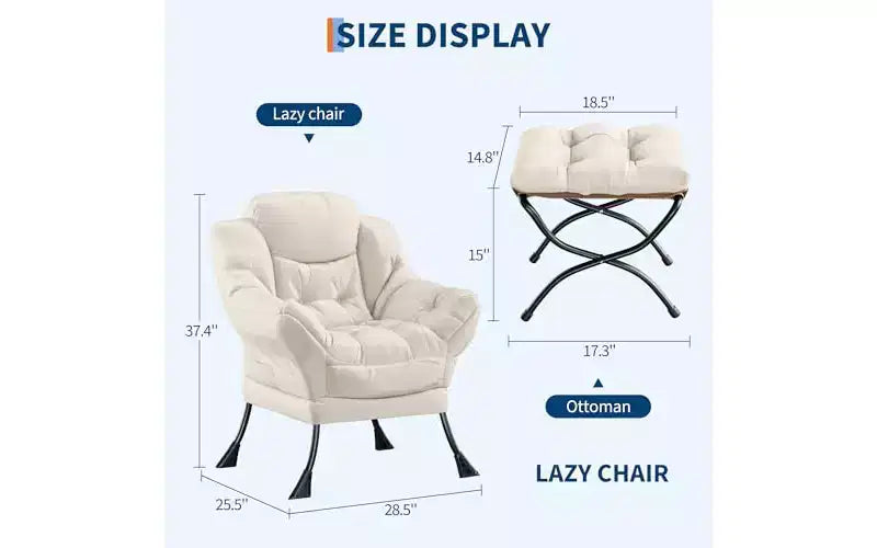 Poltrona relax con pouf, poltrone moderne con poggiapiedi, braccioli, tasca laterale, comoda sedia divano per la lettura per soggiorno