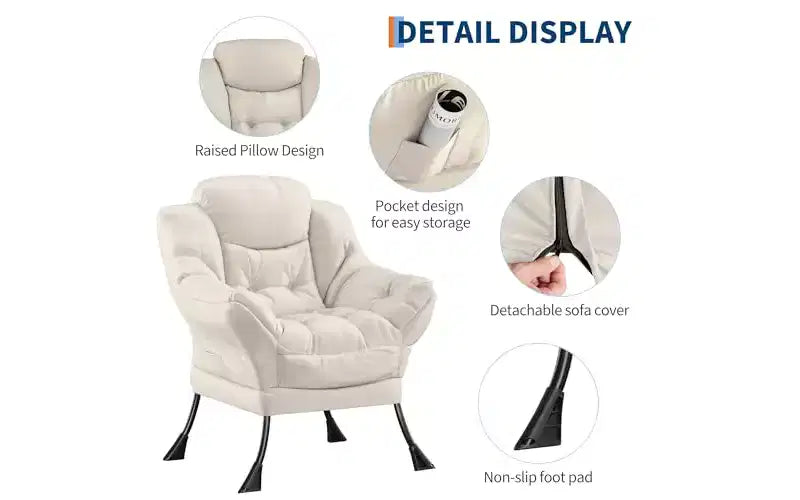 Poltrona relax con pouf, poltrone moderne con poggiapiedi, braccioli, tasca laterale, comoda sedia divano per la lettura per soggiorno