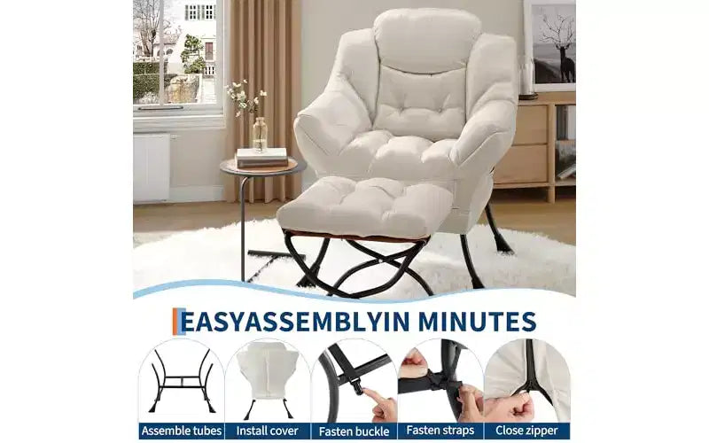 Poltrona relax con pouf, poltrone moderne con poggiapiedi, braccioli, tasca laterale, comoda sedia divano per la lettura per soggiorno