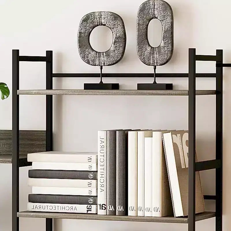 Libreria Tripla Larga a 5 Ripiani, Grande Libreria Industriale con 4 Ripiani Aperti, Libreria Alta Rustica per Camera da Letto e Ufficio