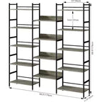 Libreria Tripla Larga a 5 Ripiani, Grande Libreria Industriale con 4 Ripiani Aperti, Libreria Alta Rustica per Camera da Letto e Ufficio