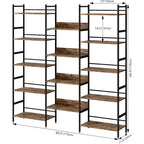 Libreria Tripla Larga a 5 Ripiani, Grande Libreria Industriale con 4 Ripiani Aperti, Libreria Alta Rustica per Camera da Letto e Ufficio