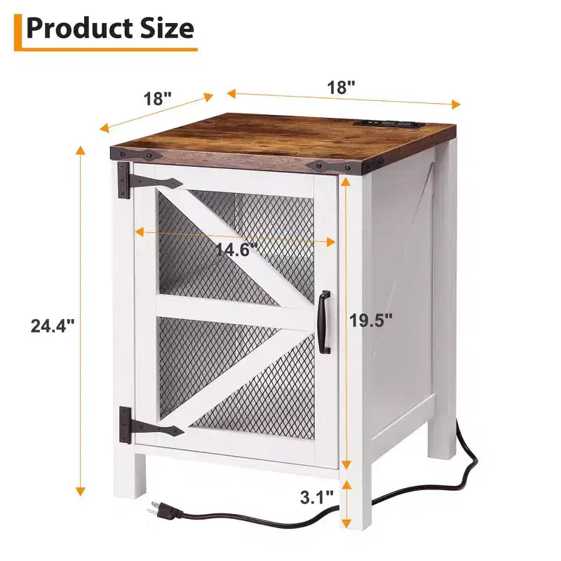 Tavolino da divano in stile rustico con porta a fienile, comodino da 18" in legno con porta, tavolino da salotto con contenitore per camera da letto e soggiorno