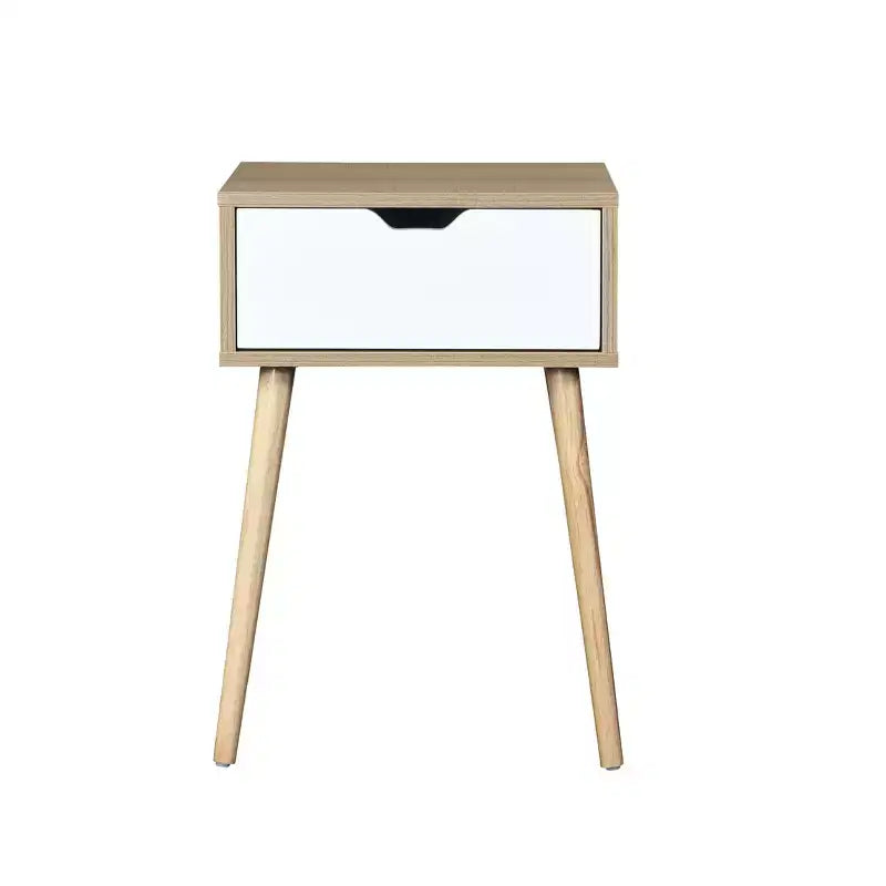 Comodino con 1 cassetto, gambe in legno di gomma, mobiletto contenitore moderno di metà secolo per camera da letto e soggiorno, multicolore