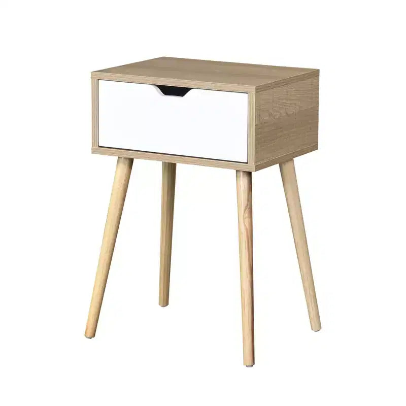 Comodino con 1 cassetto, gambe in legno di gomma, mobiletto contenitore moderno di metà secolo per camera da letto e soggiorno, multicolore