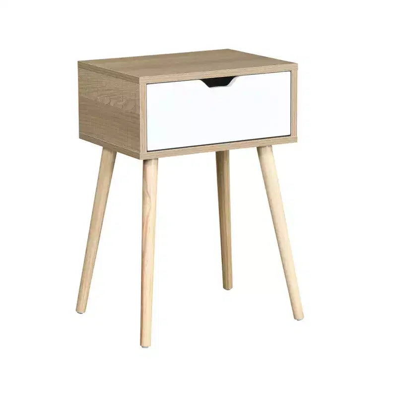 Comodino con 1 cassetto, gambe in legno di gomma, mobiletto contenitore moderno di metà secolo per camera da letto e soggiorno, multicolore