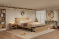 Rattan Bed Frame Full Size Bed Frame with 2 Drawers, Rattan Headboard, Led Lights, Boho Storage Bed Frame