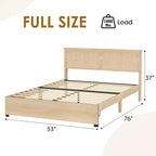 Struttura letto in rattan, letto matrimoniale con 2 cassetti, testiera in rattan, luci a LED, letto contenitore boho