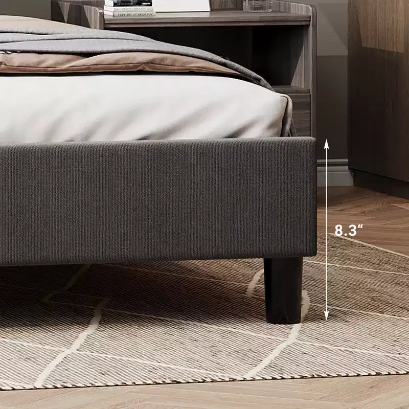 Struttura letto con testiera regolabile, giroletto in lino imbottito Full con robuste doghe in legno