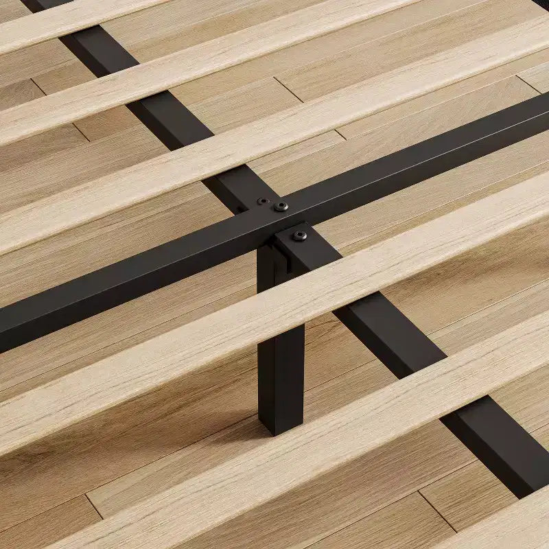 Struttura letto con testiera regolabile, giroletto in lino imbottito Full con robuste doghe in legno