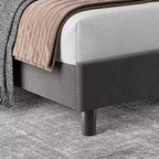 Struttura letto con testiera regolabile, giroletto in lino imbottito Full con robuste doghe in legno