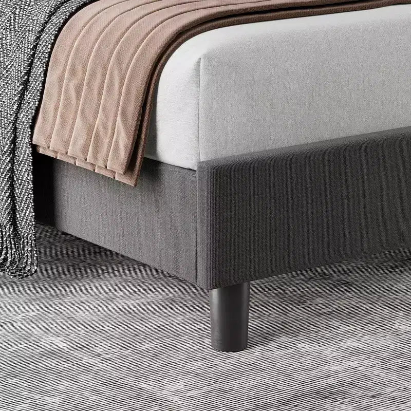 Struttura letto con testiera regolabile, giroletto in lino imbottito Full con robuste doghe in legno