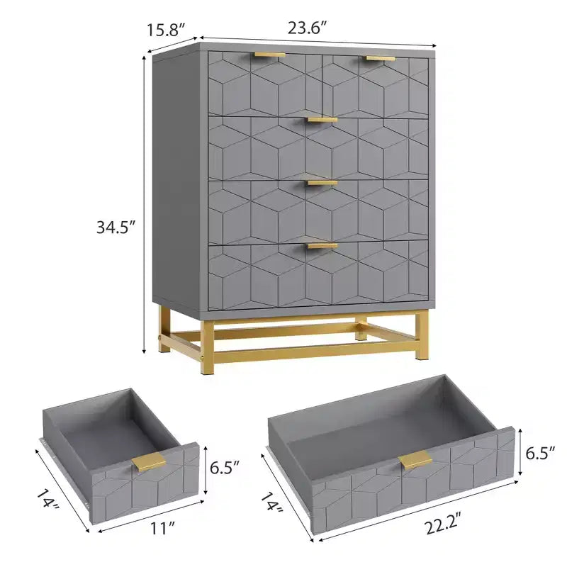 Cassettiera a 5 cassetti - Comò moderno grigio con base in metallo per camera da letto/soggiorno/cabina armadio (mobile contenitore, dimensioni non specificate)