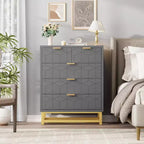 Cassettiera a 5 cassetti - Comò moderno grigio con base in metallo per camera da letto/soggiorno/cabina armadio (mobile contenitore, dimensioni non specificate)