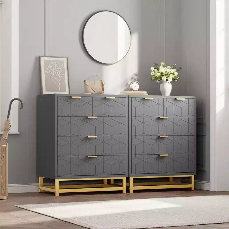 Cassettiera a 5 cassetti - Comò moderno grigio con base in metallo per camera da letto/soggiorno/cabina armadio (mobile contenitore, dimensioni non specificate)