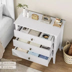 Comodino con 3 cassetti scanalati, comodino da 80 cm per camera da letto, cassettiera moderna in legno, comodino grande verniciato con 3 cassetti