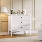 Comodino con 3 cassetti scanalati, comodino da 80 cm per camera da letto, cassettiera moderna in legno, comodino grande verniciato con 3 cassetti