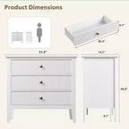 Comodino con 3 cassetti scanalati, comodino da 80 cm per camera da letto, cassettiera moderna in legno, comodino grande verniciato con 3 cassetti