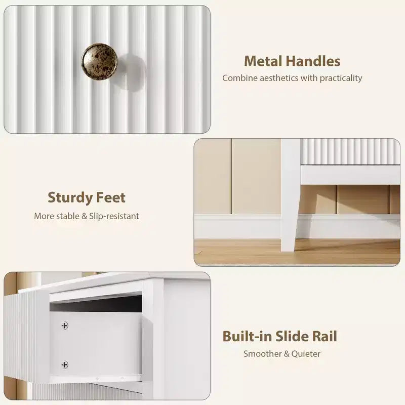 Comodino con 3 cassetti scanalati, comodino da 80 cm per camera da letto, cassettiera moderna in legno, comodino grande verniciato con 3 cassetti