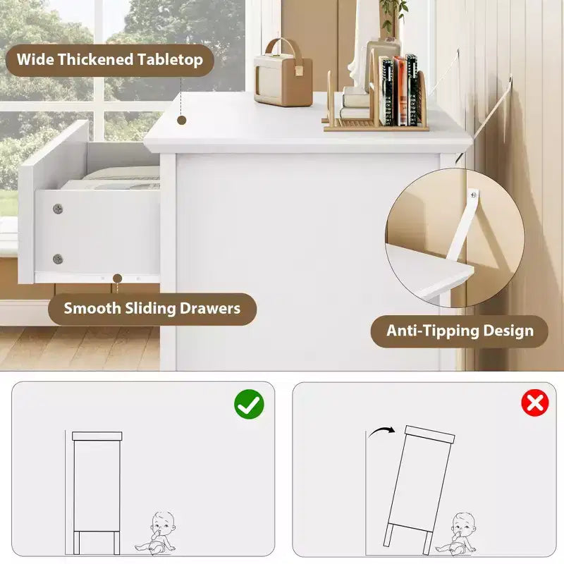 Comodino con 3 cassetti scanalati, comodino da 80 cm per camera da letto, cassettiera moderna in legno, comodino grande verniciato con 3 cassetti