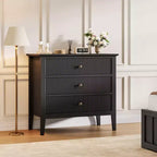 Comodino con 3 cassetti scanalati, comodino da 80 cm per camera da letto, cassettiera moderna in legno, comodino grande verniciato con 3 cassetti