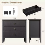 Comodino con 3 cassetti scanalati, comodino da 80 cm per camera da letto, cassettiera moderna in legno, comodino grande verniciato con 3 cassetti