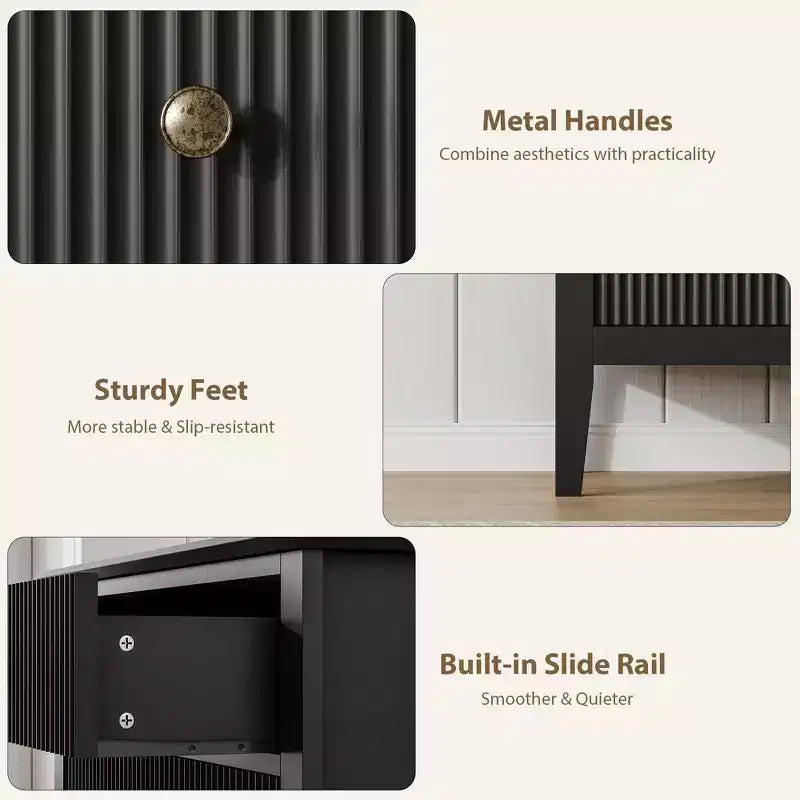Comodino con 3 cassetti scanalati, comodino da 80 cm per camera da letto, cassettiera moderna in legno, comodino grande verniciato con 3 cassetti