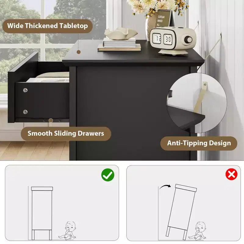 Comodino con 3 cassetti scanalati, comodino da 80 cm per camera da letto, cassettiera moderna in legno, comodino grande verniciato con 3 cassetti