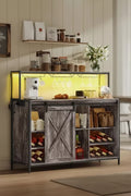 SONGMICS HOME Coffee Bar Cabinet with Smart LED Light, Sliding Barn Doors, S Hooks, Wine Storage