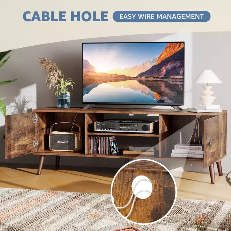 Mobile porta TV per TV da 55/60 pollici, Centro di intrattenimento con ripiani aperti, Mobile TV moderno per soggiorno, camera da letto
