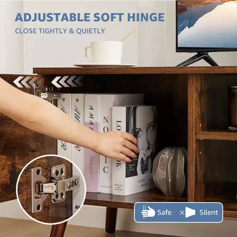 Mobile porta TV per TV da 55/60 pollici, Centro di intrattenimento con ripiani aperti, Mobile TV moderno per soggiorno, camera da letto