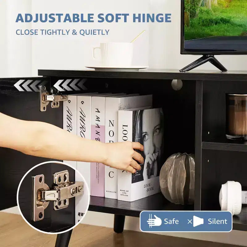 Mobile porta TV per TV da 55/60 pollici, Centro di intrattenimento con ripiani aperti, Mobile TV moderno per soggiorno, camera da letto