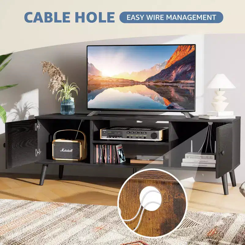 Mobile porta TV per TV da 55/60 pollici, Centro di intrattenimento con ripiani aperti, Mobile TV moderno per soggiorno, camera da letto