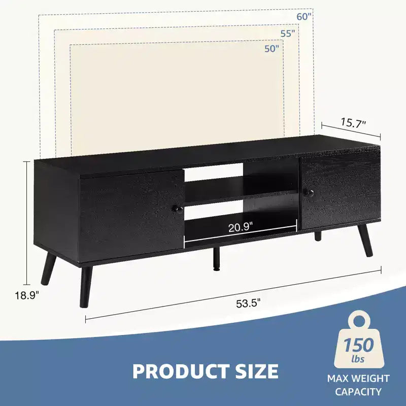 Mobile porta TV per TV da 55/60 pollici, Centro di intrattenimento con ripiani aperti, Mobile TV moderno per soggiorno, camera da letto