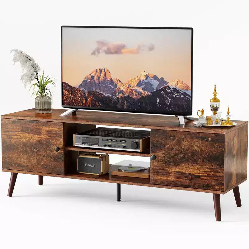 Mobile porta TV per TV da 55/60 pollici, Centro di intrattenimento con ripiani aperti, Mobile TV moderno per soggiorno, camera da letto