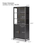 Credenza a Buffet Alta con Anta in Vetro e LED, Scaffali in Acciaio, Mobile Dispensa per Cucina/Ingresso/Soggiorno/Ufficio