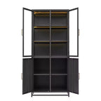 Credenza a Buffet Alta con Anta in Vetro e LED, Scaffali in Acciaio, Mobile Dispensa per Cucina/Ingresso/Soggiorno/Ufficio