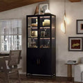 Credenza a Buffet Alta con Anta in Vetro e LED, Scaffali in Acciaio, Mobile Dispensa per Cucina/Ingresso/Soggiorno/Ufficio