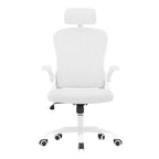 Sedia Ergonomica da Ufficio per Casa - Con Poggiatesta, Braccioli Ribaltabili e Supporto Lombare Regolabile (Bianca)