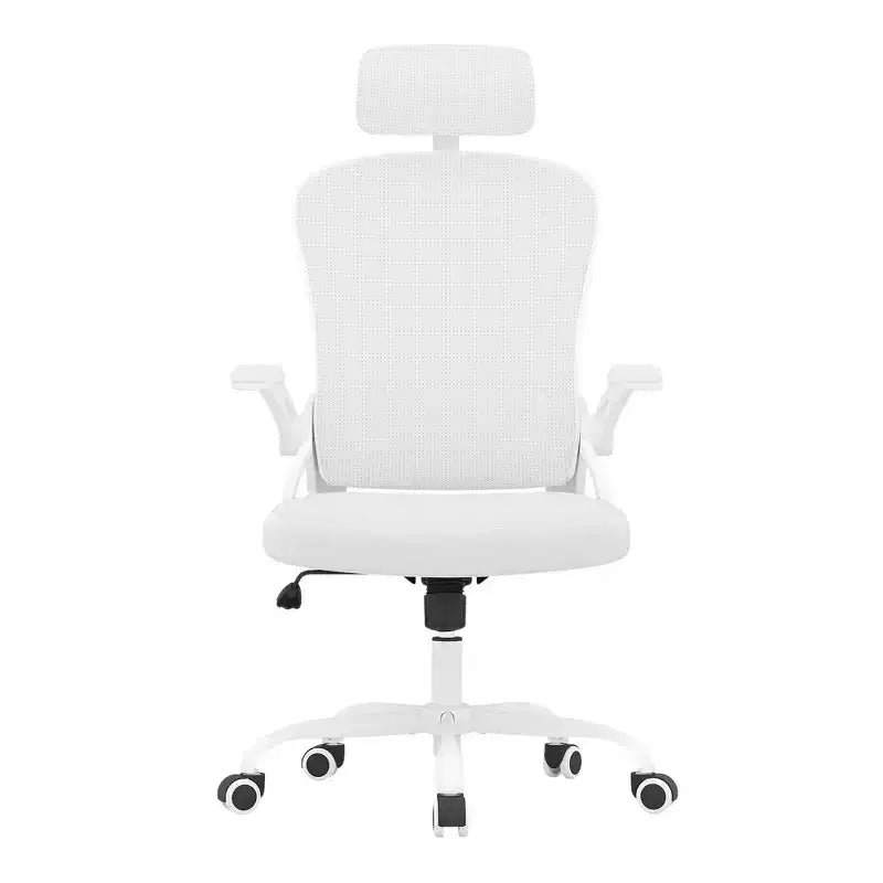 Sedia Ergonomica da Ufficio per Casa - Con Poggiatesta, Braccioli Ribaltabili e Supporto Lombare Regolabile (Bianca)