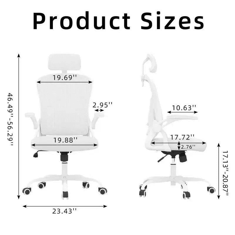 Sedia Ergonomica da Ufficio per Casa - Con Poggiatesta, Braccioli Ribaltabili e Supporto Lombare Regolabile (Bianca)