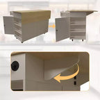 Isola da Cucina con Cassetti, Carrello da Cucina su Ruote con Presa Elettrica, Isole Portatili in Legno Massello su Ruote con Armadietto e Cassetti